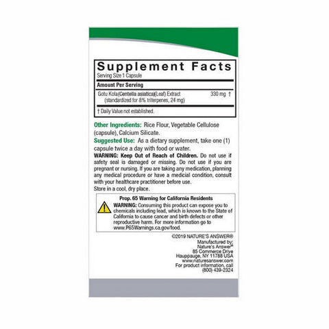 Nature's Answer, Gotu-Kola Standardized, 330 Mg, 60 Veg Caps Nature's Answer