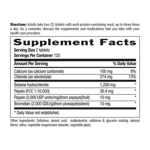 Country Life, Betaine Hydrochloride with Pepsin, 600 MG, 250 Tabs Country Life