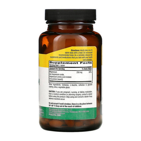 Country Life, Chelated Magnesium, 250 MG, 180 Tabs Country Life