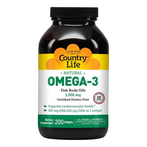 Country Life, Omega 3 Fish Body Oils, 1000 MG, 200 Sftgls Country Life