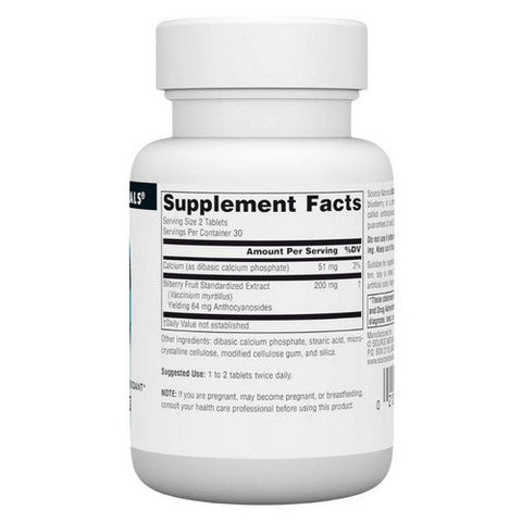 Source Naturals, Bilberry Extract, 100 MG, 60 Tabs Source Naturals