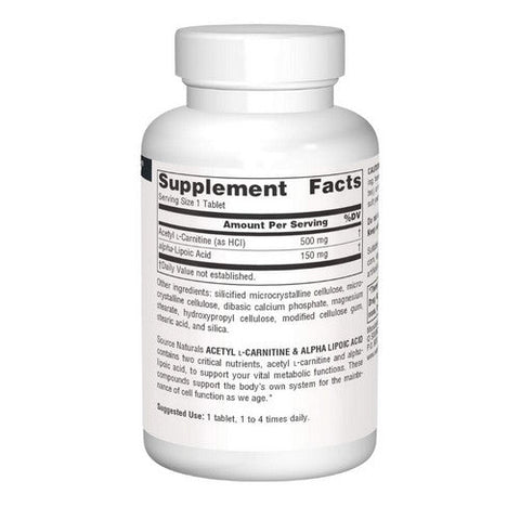 Source Naturals, Acetyl L-Carnitine And Alpha-Lipoic Acid, 650 Mg, 30 Tabs Source Naturals