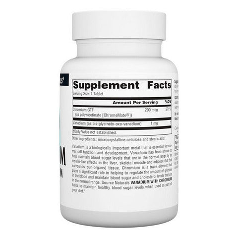 Source Naturals, Vanadium, W/chromium 180 Tabs Source Naturals