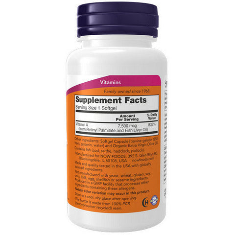 Now Foods, Vitamin A from Fish Liver Oil, 25,000 IU, 250 Softgels Now Foods