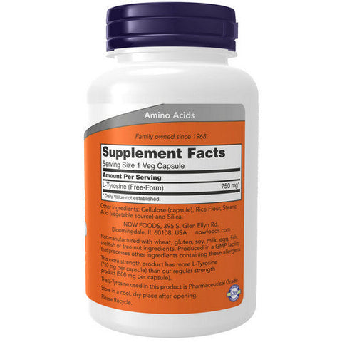 Now Foods, L-Tyrosine, 750 mg, 90 Veg Caps Now Foods