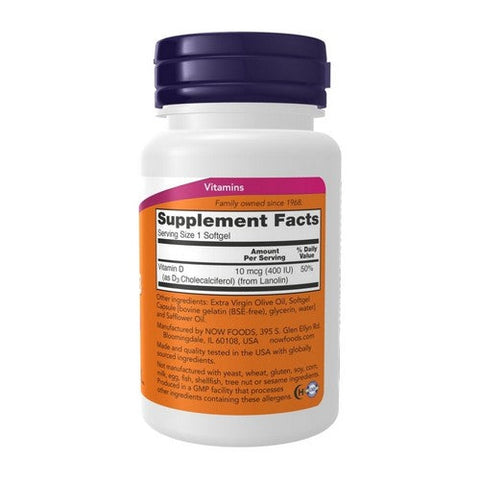 Now Foods, Vitamin D-3, 400 IU, 180 Softgels Now Foods