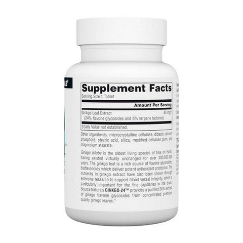 Source Naturals, Ginkgo-24 Biloba Extract, 60 MG, 120 Tabs Source Naturals