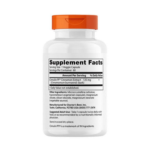 Doctors Best, Cinnamon Extract Cinnulin PF, 60 Veggie Caps Doctors Best