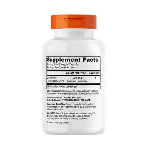 Doctors Best, L-Carnitine Fumarate featuring Sigma Tau Carnitine, 855 mg, 60 Veggie Caps Doctors Best