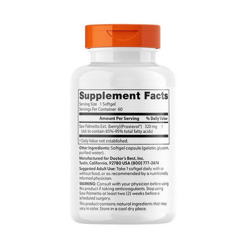 Doctors Best, Saw Palmetto With Prosterol, 320 mg, 60 Softgels Doctors Best