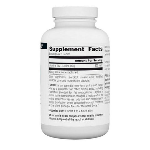 Source Naturals, L-Lysine, 500 MG, 250 Tabs Source Naturals