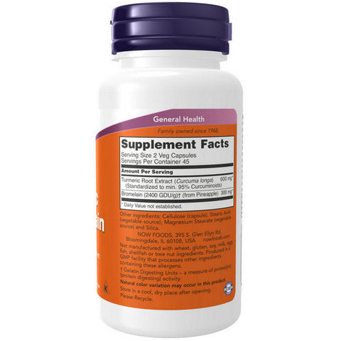 Now Foods, Tumeric & Bromelain, 90 Vcaps