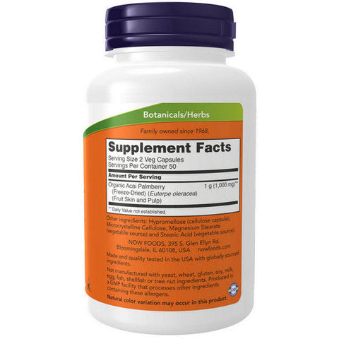 Now Foods, Acai, 500 mg, Organic Freeze-Dried 100 Vcaps Now Foods