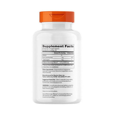 Doctors Best, D-Ribose With BioEnergy Ribose, 4250 Mg, 120 Veggie Caps Doctors Best