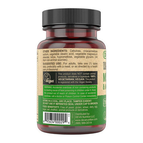 Deva Vegan Vitamins, Vegan Multivitamin And Mineral Tiny, 90 Tabs Deva Vegan Vitamins