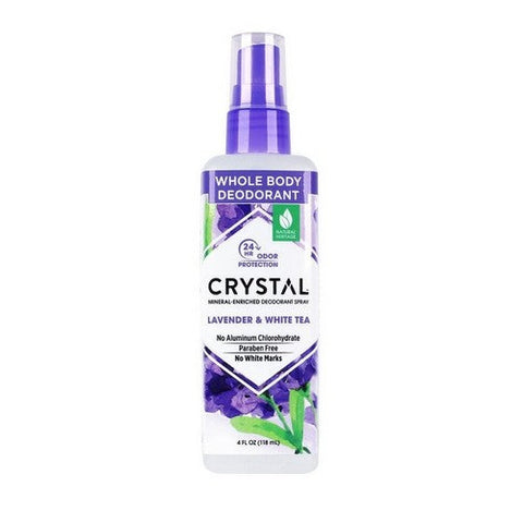 Crystal, Whole Body Deodorant Spray Lavender And White Tea, Lavender & White Tea 4 oz Crystal