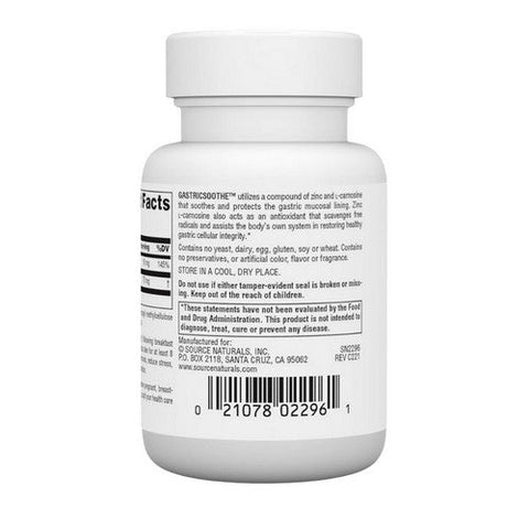 Source Naturals, Gastricsoothe Zinc L-Carnosine, 37.5 Mg, 60 Caps Source Naturals