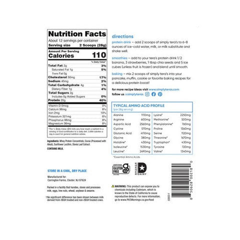 Simply Tera's, Whey Protein, Dark Chocolate/rBGH Free 12 Oz Simply Tera's