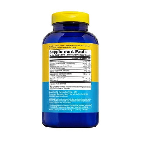Nature's Life, Calcium Magnesium Zinc Mineral Complex, 1000/600/15 mg, 250 Tabs Nature's Life