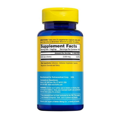 Nature's Life, Biotin, 2500 mcg, 100 caps Nature's Life