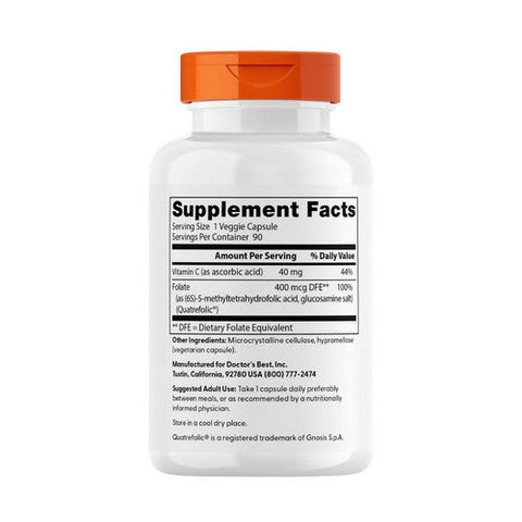 Doctors Best, Fully Active Folate 400 With Quatrefolic, 400 mcg, 90 Veggie Caps Doctors Best