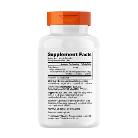 Doctors Best, Extra Strength Ginkgo, 120 Mg, 360 Veggie Caps Doctors Best