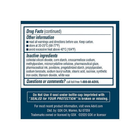Advil, Ibuprofen Pain Reliever Fever Reducer Coated, 200 Mg, 200 Tabs Advil