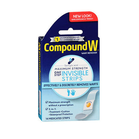 Med Tech Products, Compound W Maximum Strength Wart Remover One Step Invisible Medicated Strips, 14 each Compound W
