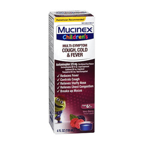 Mucinex, Childrens Multi-Symptom Cold And Fever Liquid Berry Blast, 4 Oz Mucinex