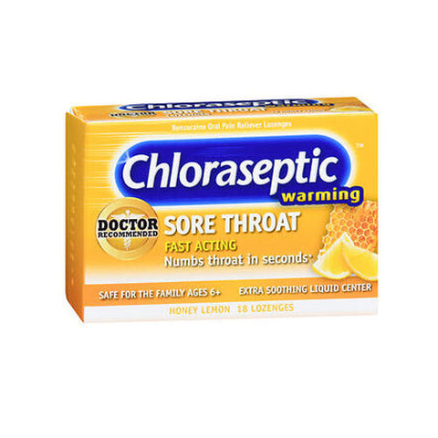 Med Tech Products, Chloraseptic Warming Sore Throat Lozenges, Honey Lemon 18 each Chloraseptic